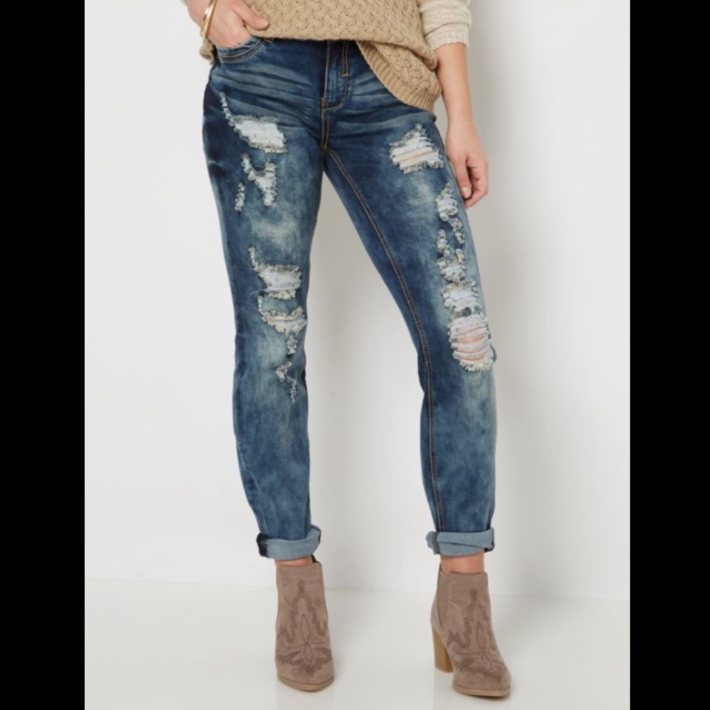 Twentyone Black Skinny Flex Destroyed Jeans 13/14